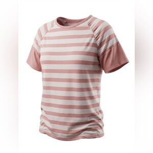The Roadster Co Striped Dusty Pink and White Short Sleeve Tee